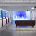 Modern Control Room With Multiple Screens Central Console And Global City Projection 3d model