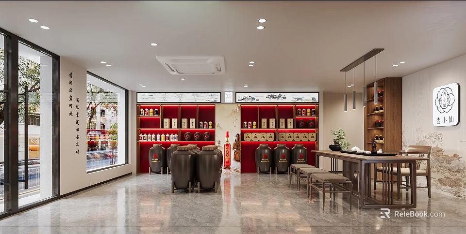 Tobacco And Alcohol Store Interior With Well Arranged Shelves And Displayed Liquor Bottles 3d model 