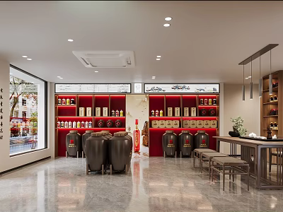 Tobacco And Alcohol Store Interior With Well Arranged Shelves And Displayed Liquor Bottles 3d model