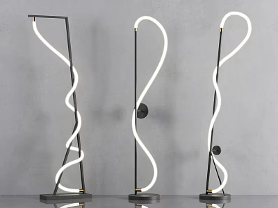 Modern Minimalist Unique-shaped Floor Lamps With Curved Spiral Design Metal Stand And White Light Strip 3d model