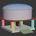 Architectural Building Model With White Dome Red Platform White Columns And Stone Steps 3d model