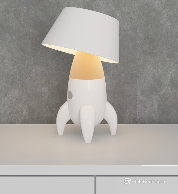 White Rocket Shaped Table Lamp With Illuminated Shade And Modern Design 3d model 