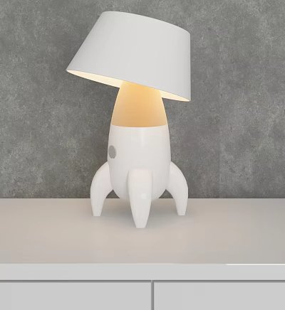 White Rocket Shaped Table Lamp With Illuminated Shade And Modern Design 3d model