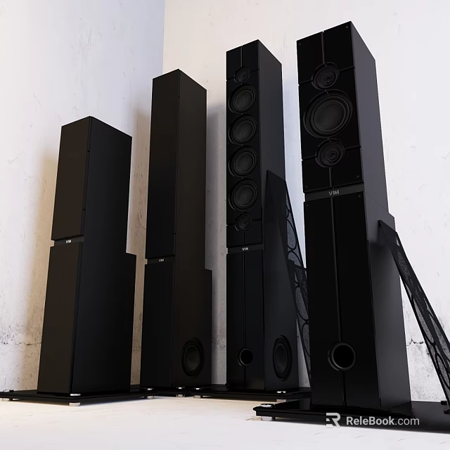 Modern Black Column Home Audio Speakers with Sleek Design and Multiple Units 3d model 