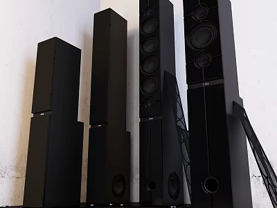 Modern Black Column Home Audio Speakers with Sleek Design and Multiple Units 3d model