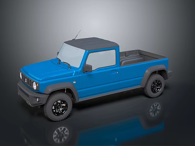 Blue Single Cab Pickup Truck With Black Roof And Off Road Tires 3d model
