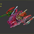 Red Sci Fi Mechanical Aircraft With Metallic Wings And Weapon Components Design 3d model