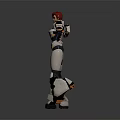 Game Movie Female Character With Red Hair Silver Metallic Armor And Mechanical Arm