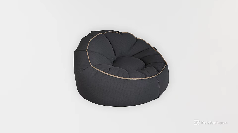 Black Textured Bean Bag Chair With Stitched Edges And Comfortable Design 3d model 