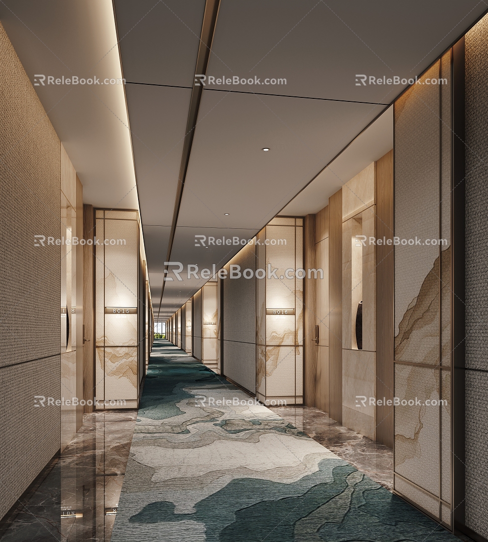 Modern hotel aisle hotel room aisle elevator hall 3d model