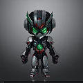 Cartoon Style 3D Robot Character With Green Eyes And Metallic Armor Chest Core