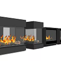 Modern Fireplaces With Different Stylish Designs And Realistic Burning Flames 3d model