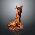 Natural Tree Stump Plant Decoration with Exposed Roots and Textured Surface for Indoor