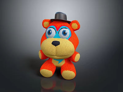 Adorable Red Plush Bear Toy With Black Hat Blue Eyes Yellow Nose And Paws 3d model