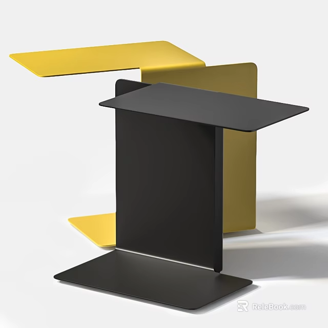 Modern Geometric Dining Table With Yellow And Black Sleek Structure Design 3d model