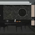 Modern Restaurant Interior With Marble Backdrop Circular Decor Dining Table Chairs And Natural Light 3d model