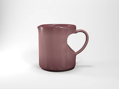 Deep Purple Ceramic Mug With Heart Shaped Handle And Smooth Surface 3d model