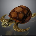 Colorful Sea Turtle With Textured Red Shell And Yellow Patterned Limbs On Dark Background