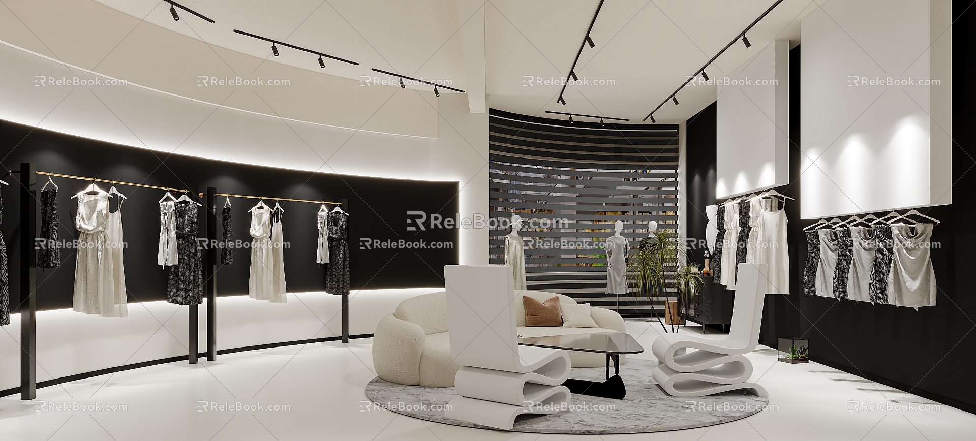 Modern Clothing Store Black and White Grey Clothing Store 3d model