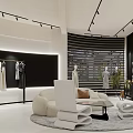Modern Clothing Store Interior With Mannequins Clothes Display Sofa Rug And Lighting