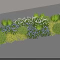 Colorful Flower Bed With White Purple Blooms Green Shrubs And Grasses
