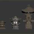 Traditional Japanese Stone Lanterns With Various Designs For Garden Decoration