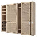 Modern Light Wood Wardrobe With Slatted Doors And Multiple Internal Storage Compartments 3d model