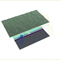 Road Infrastructure White Guardrail With Blue Vertical Strips Gray Concrete Base And Green Grass Background