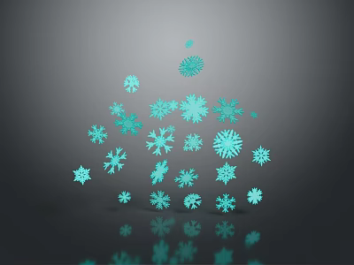 Decorative Blue Snowflakes with Various Shapes on Gray Background and Reflections 3d model