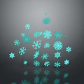 Decorative Blue Snowflakes with Various Shapes on Gray Background and Reflections