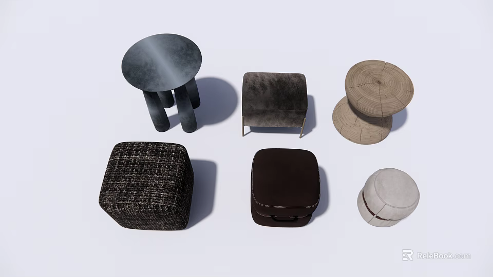 Various Modern Stools With Different Shapes And Materials For Home Decor 3d model