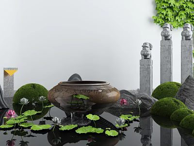New Chinese Landscape Sick Courtyard Waterscape Sick 3d model