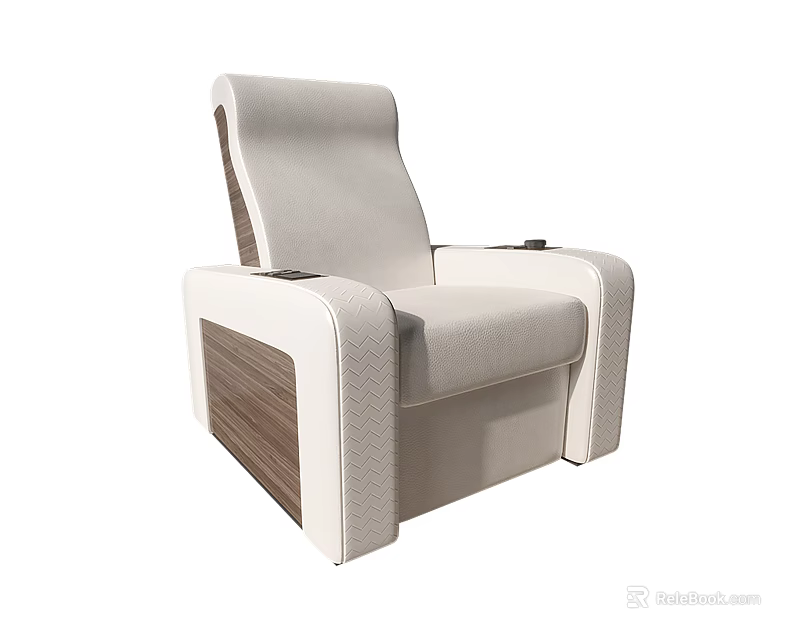 Modern Single Seater Sofa With Light Beige Upholstery And Wooden Armrests For Living Room 3d model 