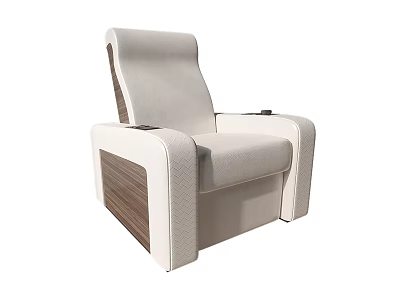 Modern Single Seater Sofa With Light Beige Upholstery And Wooden Armrests For Living Room 3d model
