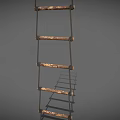 Industrial Wooden Ladder Equipment With Rope Wrapping And Worn Texture Surface