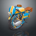 Vintage Blue And Yellow Motorcycle With Brown Seat Storage Bag Number 54