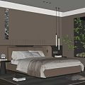 Modern Brown Bedroom Interior Design With Leather Headboard Pendant Lights And Indoor Plant