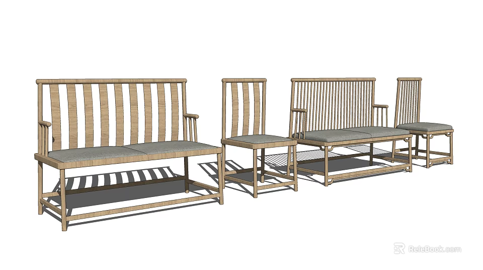 Leisure Chairs With Rattan Weave Design Wooden Frame And Comfortable Padded Seats For Living Space 3d model 