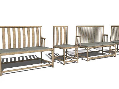Leisure Chairs With Rattan Weave Design Wooden Frame And Comfortable Padded Seats For Living Space 3d model
