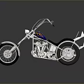 Custom Chopper Motorcycle With Shiny Chrome Parts Black Seat And Yellow Blue Accents