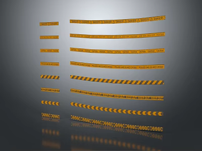 Different Types Of Yellow Warning Tapes With Striped Text And Crescent Patterns 3d model