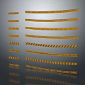 Different Types Of Yellow Warning Tapes With Striped Text And Crescent Patterns