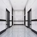 Modern Elevator Hallway Interior With White Walls Black Door Frames And Marble Flooring 3d model