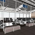 Modern Public Office Space With Open Layout Workstations Large Windows And City Skyline View 3d model
