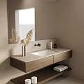Modern Bathroom Vanity With Wooden Cabinet Countertop Towel Rack And Dried Fern