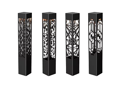 Black Columnar Outdoor Lights With Intricate Cutout Patterns And Modern Design 3d model