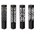 Black Columnar Outdoor Lights With Intricate Cutout Patterns And Modern Design