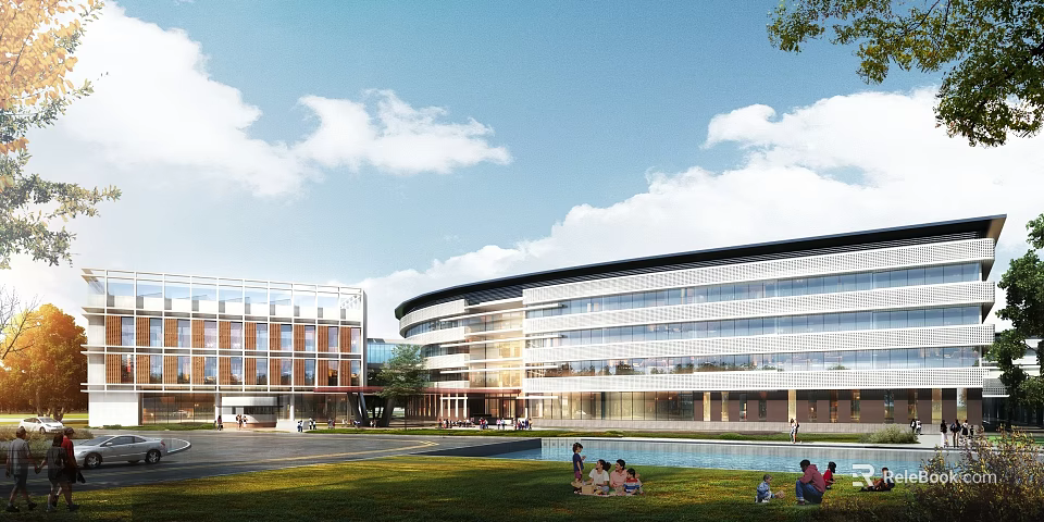 Shower Sauna Facility In Modern Architectural Complex With Lawn And Pool Area 3d model