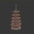 Traditional Five Story Pagoda Tower With Layered Eaves And Green Spire Design