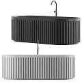 Modern Oval Bathtub With Vertical Grooves Faucet And Storage Units